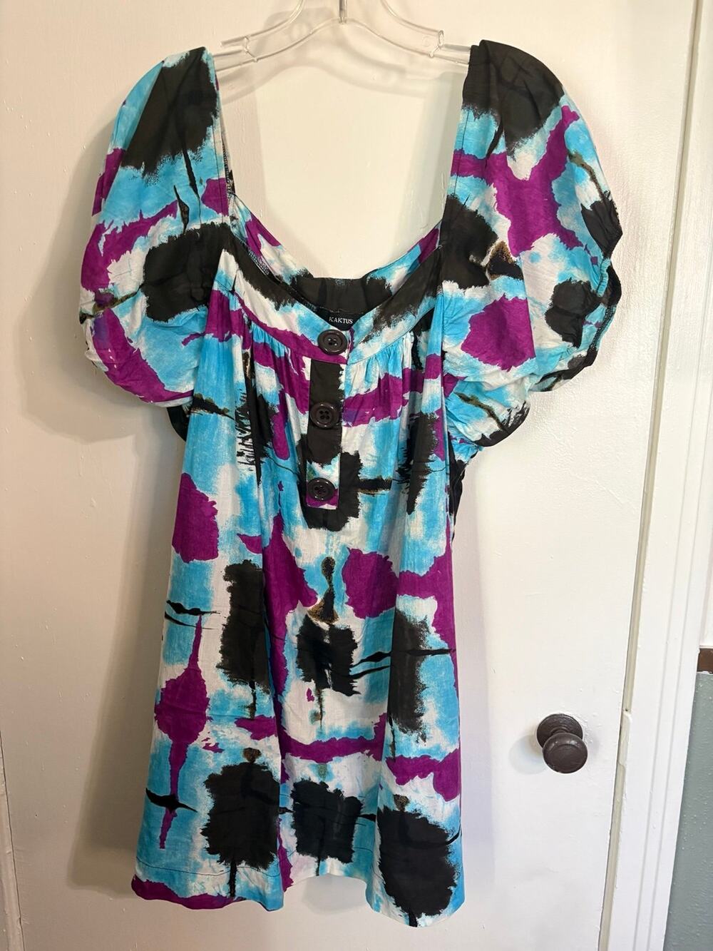Womens XL Kaktus Blouse Multicolor Abstract Short Sleeve Top